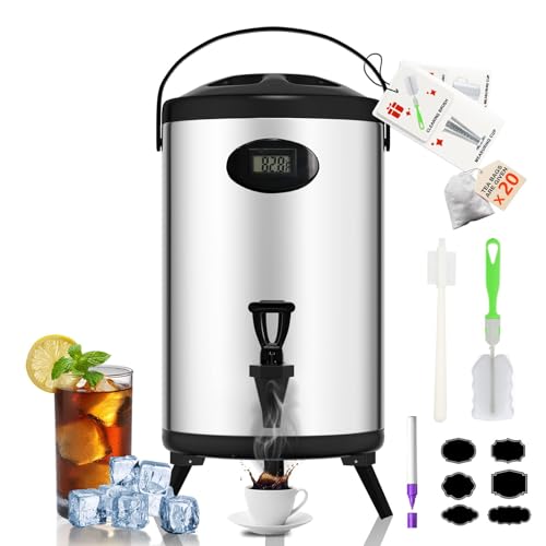 3 Gallon Insulated Beverage Dispenser - [Temperature Display] Cooler Drink Dispenser for Parties, Thermal Hot Water Dispen...