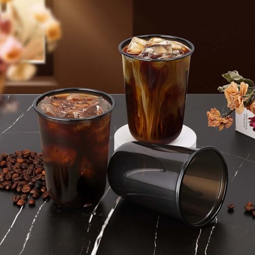 KesaPlan 50 Pcs Black Plastic Cups, 16oz Disposable Stemless Wine Glasses for Cocktail Cute Clear Cocktail Wine Glasses Bl...