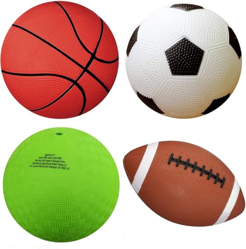 AppleRound 4-Pack Sports Balls for Toddlers & Kids with Pump – 5-Inch Soccer Ball, Basketball, Playground Ball & 6.5-Inch ...