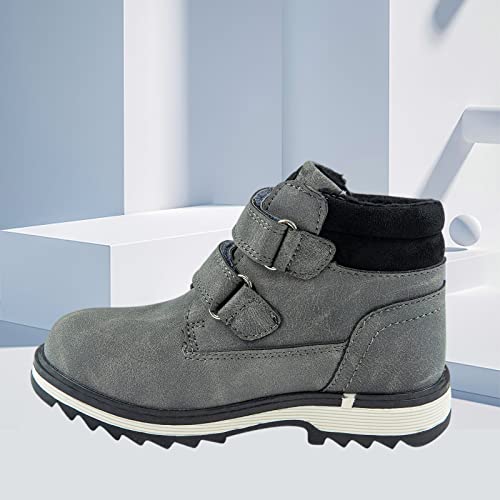 TZJS Kids' Hiking Work Boots for Boys Girls, Waterproof Outdoor Ankle Boots with Hook and Loop