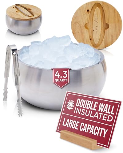Gusto Nostro 4.1L Insulated Ice Bucket with Lid and Tongs, Double Wall Stainless Steel Ice Bucket Large, BPA Free Ice Buck...