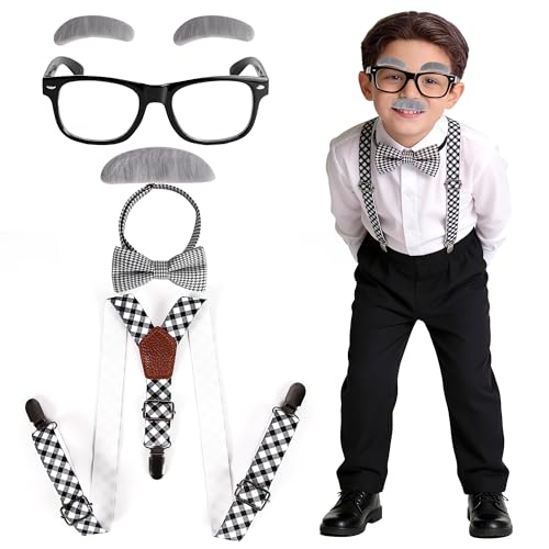 LAETBBE Kids Old Man Costume 100 Days of School Grandpa Costume for Boy 1920s Old Man Cos