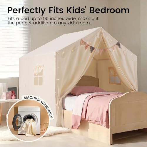 Tiny Land Kids Tent with Mat and Star Lights, Indoor Playhouse for Toddlers, 57"x36"x52" Large Reading Nook for Girls & Bo...