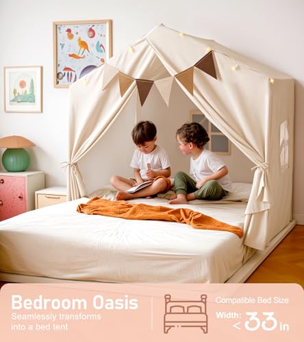 Little Dove Kids Tent, Play Tent with Star Lights, Large Play Tents with 2 Windows, Kids Playhouse Indoor & Outdoor, Readi...
