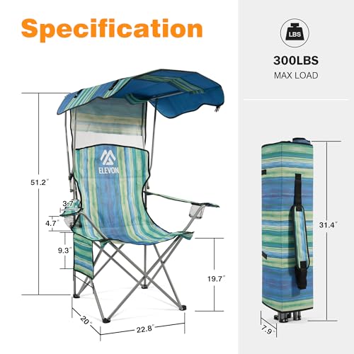 Elevon Camping Chair, Oversized Folding Chair with Canopy, Portable Outdoor Chair with Arms, Cup Holder and Carry Bag for ...