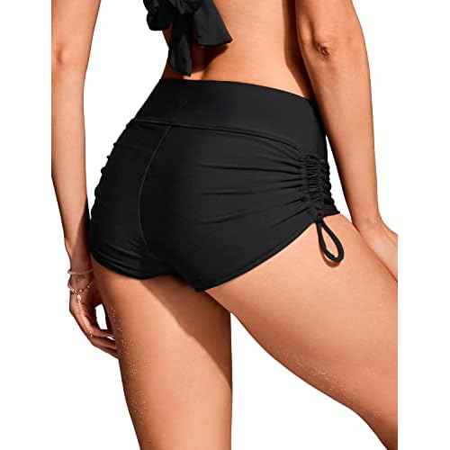 CRZ YOGA Ruched Side Board Shorts for Women - High Waisted Adjustable Swimsuit Beach Bathing Bottoms