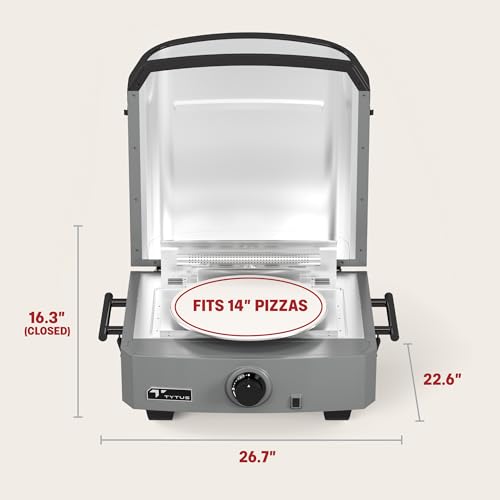 TYTUS 14" Rotating Pizza Oven, 900F 18,000 BTU Portable Propane Gas Pizza Oven, Includes Round Cordierite Stone and No-Too...