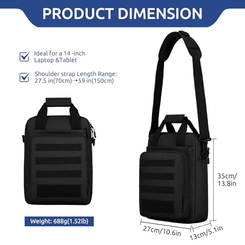 ZHIERNA Tactical Messenger Bag, Tactical Briefcase Laptop Bag Heavy Duty MOLLE Shoulder Pack Handbag for Men(Patch Included)