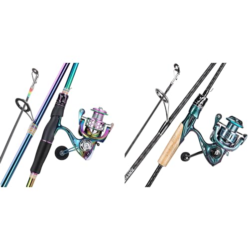 Sougayilang 2 Packs Spinning Reel Rod Combo, Two Pieces Colorful Poratble Light Weight Fishing Rod with Powerful Fishing G...
