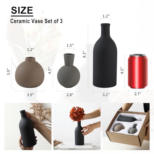 Ceramic Vase Set of 3, Vases Home Decor Rustic Farmhouse Decor Pottery Vases for Bouquet Pampas Grass Dried Fresh Flowers,...