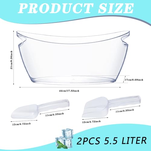 Ice Bucket, 2 PCS 5.5L Acrylic Ice Buckets, Large Beverage Tub for Parties, Mimosa Bar Supplies Beverage Tub and Scoops fo...