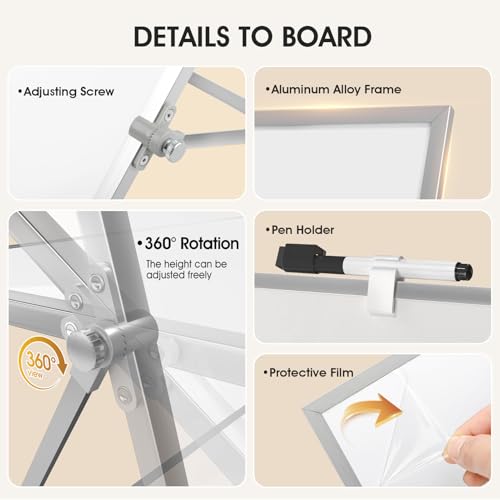MaxGear (Bundle of 2 Sets) 10" x 10" Small Dry Erase Board, Aluminium Frame White Board with Stands, Magnetic Double-Sided...
