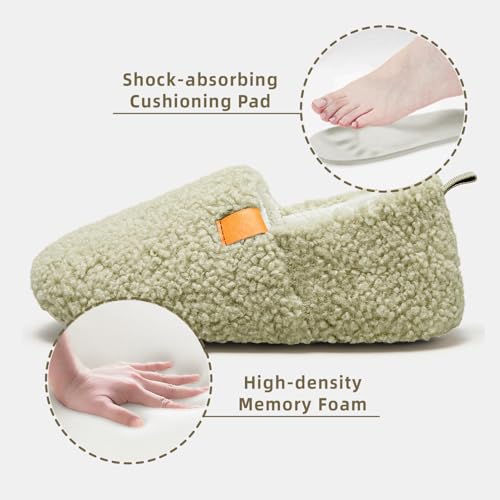 Women's House Slippers Memory Foam House Shoes Cozy Closed Back Slippers with Curly Fleece for Indoor Outdoor