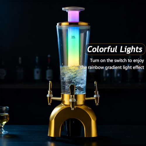 GRIPITHPY 100oz/3L Beer Dispenser, LED Light-Up Drink Tower with 3 Taps, Detachable Party Beverage Dispenser for Beer Soda...