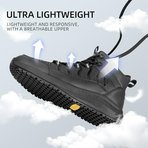 Delobi Men's Slip Resistant Waterproof Boots - Comfortable & Ankle Support Work Shoes for Restaurant, Casual, Hiking & Wor...