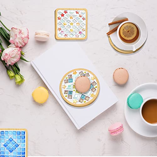 WATHFKCU 4 Sets DIY Glass Mosaic Tiles for Crafts,Mixed Color Mosaic Kits with Wooden Coaster for Adults,Mosaic Crafts Mat...