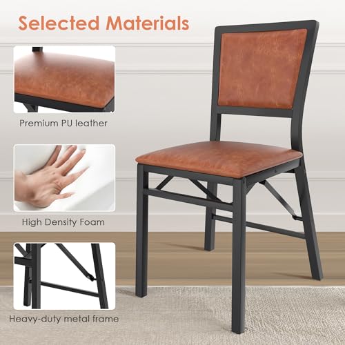 VECELO Folding Chairs Set of 4 with Cushion, Foldable Padded Seats with Heavy Duty Metal Frame for Kitchen/Dining/Living R...