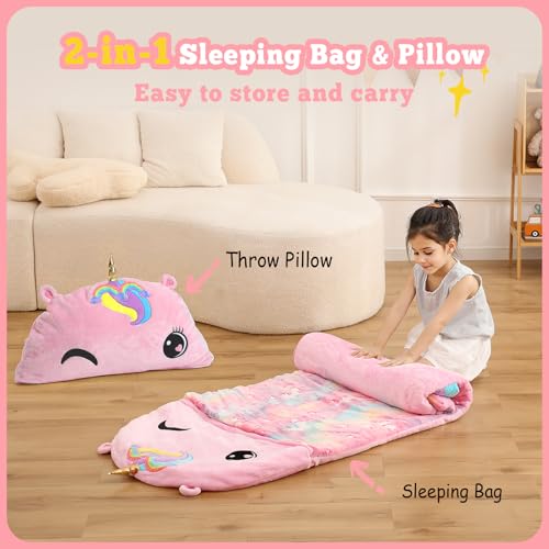 Kyerlish Kids Sleeping Bag, Plush Toddler Slumber Bag 2-in-1 Pillow, Soft Sleeping Bag, Nap Mats for Preschool,Daycare,Tra...