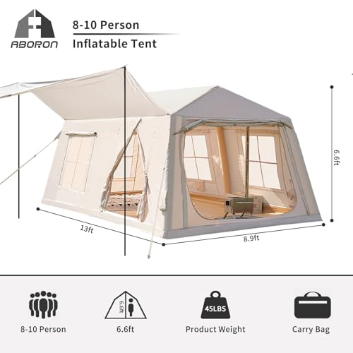 ABORON 2/6/8/10/12 Person Inflatable Camping Tent, Easy Setup Blow Up Tent with Hand Pump, PU3000mm Waterproof & Breathabl...
