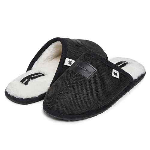 Lucky Brand Boys Textured Scuff Slippers with Plush Lining Warm Cozy Indoor Outdoor Slip On Kids House Shoes for Boys