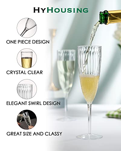 HyHousing 6 Oz Clear Plastic Champagne Glasses 16 Pack, Hard Disposable Plastic Champagne Flute Ideal for Home Daily Life ...