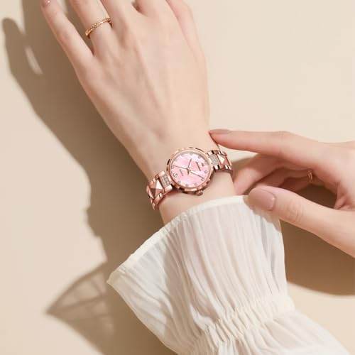 OLEVS Women's Watches Rose Gold Luxury Dress Diamond Tungsten Steel Fashion Ladies Watch Calendar Date Luminous Waterproof Female Watch