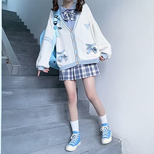 Preppy Aesthetic Clothes for Teen Girls Cute Cardigan Kawaii Cardigan JK Uniform Knit Sweater Cute School Cosplay Sweater (M,A Blue)