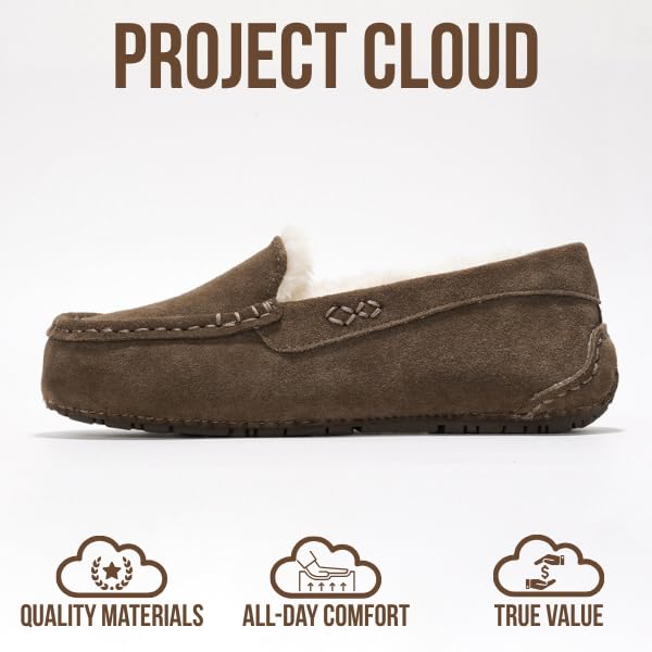 Project Cloud 100% Genuine Leather Slippers for Women - Fur Lined Outdoor Slippers for Women Footwear with Memory Foam - S...