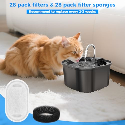 28+28 Pack Cat Water Fountain Filters, Pet Water Fountain Filters Replacement for Dog/Cat Stainless Steel Fountain 108oz/...