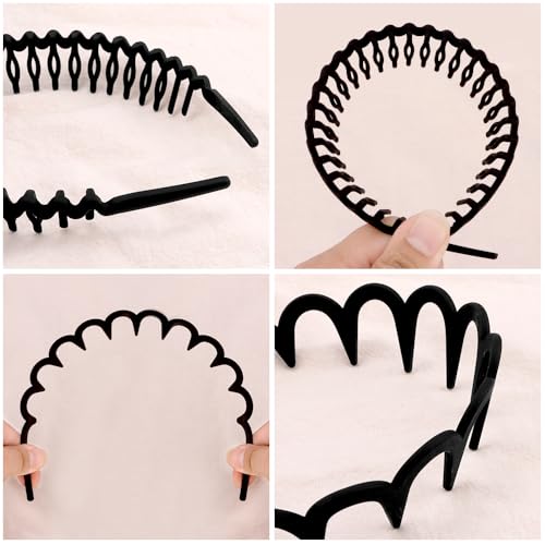 AHONEY 8 Pack Black Headbands for Women Mens Zig Zag Headbands with Teeth Non Slip Hairbands for Women's Fashion Hair Acce...