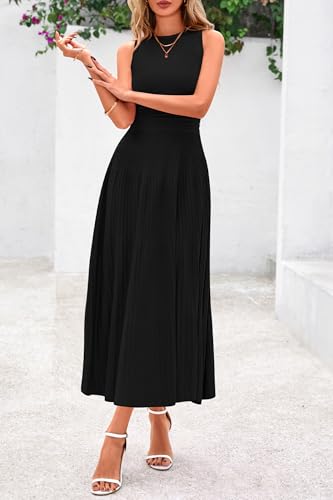 PRETTYGARDEN Spring Casual Dresses for Women 2026 Summer Business Work Midi Sleeveless A Line Pleated Cocktail Dress