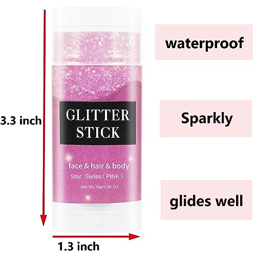 MEICOLY Pink Body Glitter Stick,Pink Face Glitter Sparkly Hair Glitter,Pink Accessories for Spirit Week,Singer Concerts Lo...