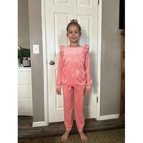 Arshiner Girls 2 Piece Outfits Velour Tracksuit Cute Clothes Sweatsuit Ruffle Pullover Sweatshirt Sweatpants Clothing Sets