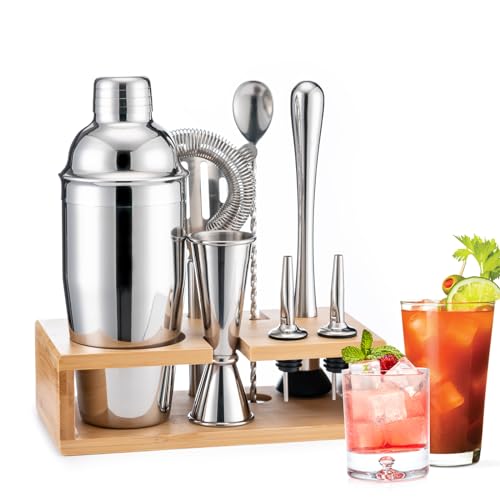 BRIOUT Cocktail Shaker Set, 8-Piece Bartender Kit Include Stand Martini Shaker Jigger Strainer Muddler Mixer Spoon Pour, H...