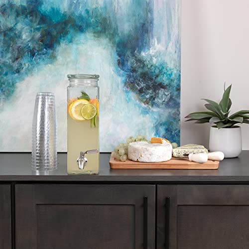 Square Glass Drink Dispenser for Parties - Stainless Steel Spigot + Marker & Label - 100% Leakproof Beverage Dispenser - L...