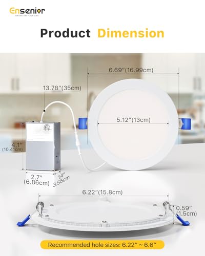 Ensenior 16 Pack 6 Inch LED Recessed Ceiling Light, Dimmable, 2700K-5000K 5CCT, 1050LM 12W 120V, High Brightness Canless W...