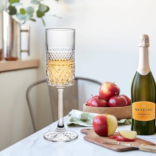 Cambareign Champagne Flutes Set of 4, 7oz Square Champagne Glasses, Lead-free Crystal Champagne Flute Glass, Unique Gift f...