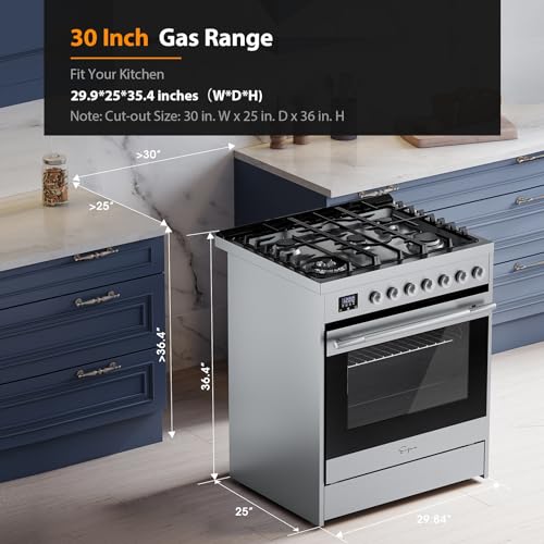 Empava Freestanding & Slide-In Gas Range, 5.0 Cu. Ft, Single Oven with 5 Sealed High-Low Burners & Touch Timer, Heavy Duty...