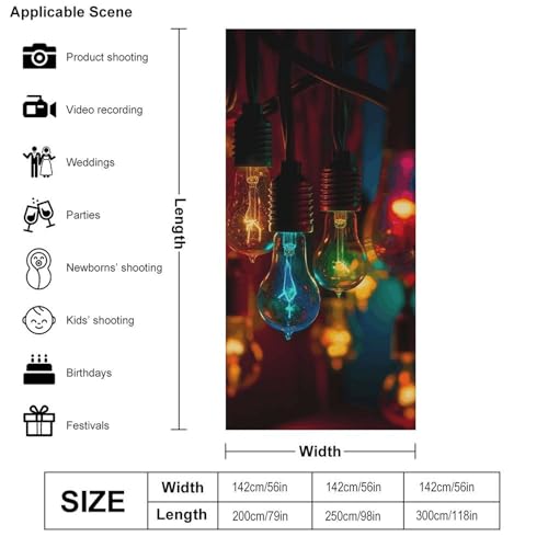 Colored Light Bulbs Backdrop Background for Photography High Density Polyester Fabric Background Banner Seamless Photo Boo...