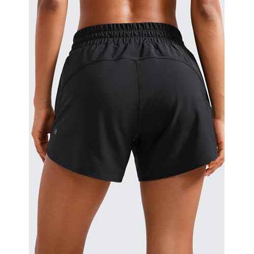 CRZ YOGA Dolphin Athletic Shorts for Women 5" - High Waisted Quick Dry for Running Workout Gym Track with Zip Pocket