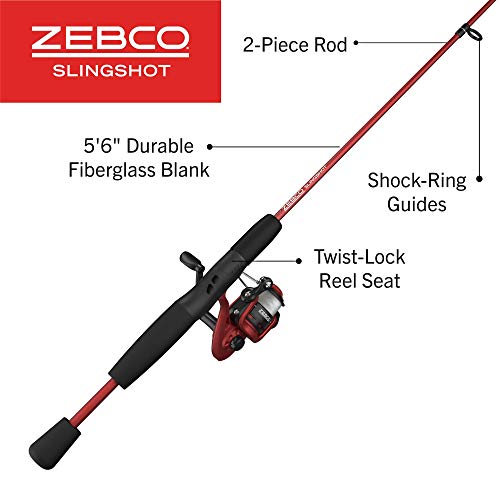 Zebco Slingshot Spinning Reel and Fishing Rod Combo, 2-Piece Medium-Light Durable Fiberglass Rod, Comfortable EVA Handle, ...