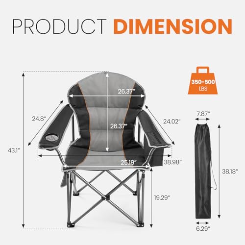 Sweetcrispy Camping Folding Chair, Heavy Duty Support - Foldable Padded Seat with Side Pockets, Cup Holder & Insulated Coo...