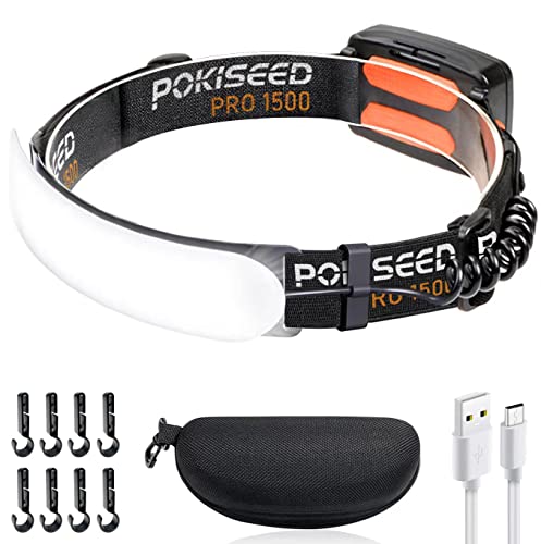 LED Headlamp Rechargeable, Super Bright 1500 Lumens 230° Wide Beam Headlamp, 3 Modes IPX6 Waterproof Lightweight Head Ligh...