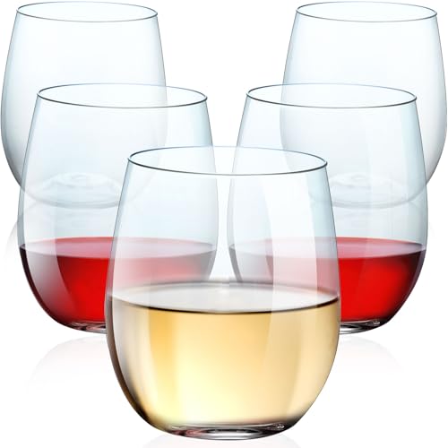 OTOB 40 Pack Reusable Stemless Plastic Wine Glasses, 12 OZ Unbreakable Champagne Whiskey Glass, Round Clear Disposable Coc...
