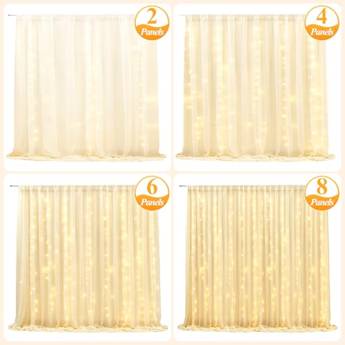 Ledido 2 Pack 10×10ft White Tulle Backdrop Curtains with Lights String - 600LED Fairy Lights Sheer Curtain Backdrop for We...