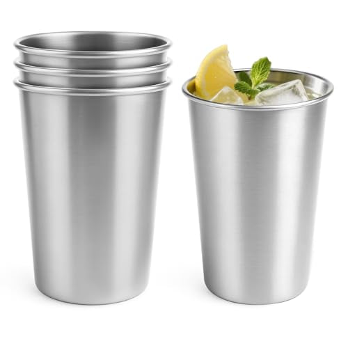 Luxgola 4 Pack 16oz Stainless Steel Cups, Stainless Steel Stacking Beer Pint Cups, Stainless Steel Water Tumbler for Home,...
