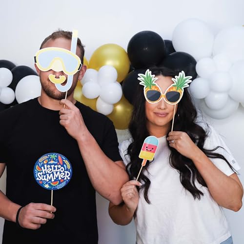 Summer Photo Booth Props - 41 Pieces with Signs, Adhesive Pads, Sticks - Pool Party & Beach Theme Props