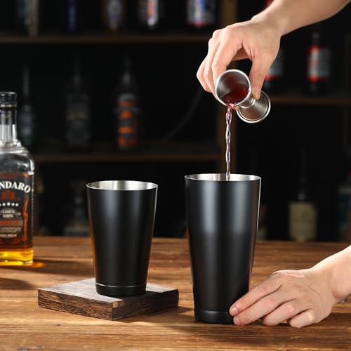 Cocktail Geek Boston Shaker Set, 28 Oz and 18 Oz Weighted Tins, Matte Black Stainless Steel, Hand Wash (Matte Black)