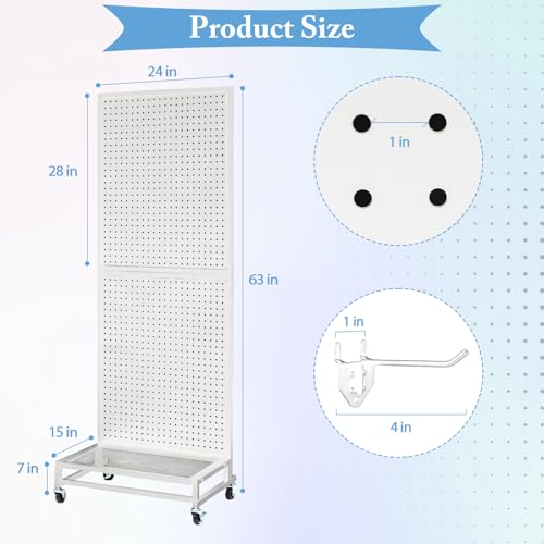 NectaCol Metal Pegboard Display Stand with Base Plate, Two Separately Pegboard Panels, 2'x 5' Standing Pegboard Display wi...