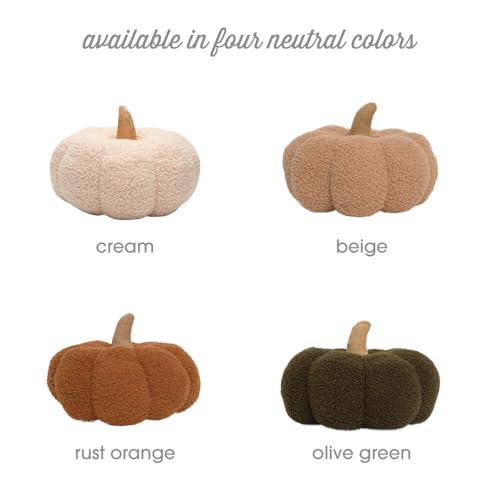 Pearhead Sherpa Pumpkin, Plush Stuffed Halloween Home Decorations, Modern Fall Home Decor, 6.5" x 9", Cream